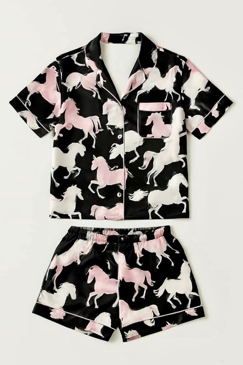 ست پیراهن جلو دکمه دار و شلوارک زنانه ساتن