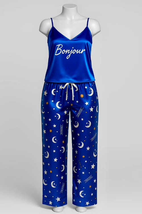 ست تاپ و شلوار زنانه ساتن تن مانکن