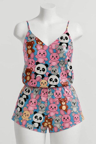 ست زنانه مدل تاپ و شلوارک ساتن تن مانکن