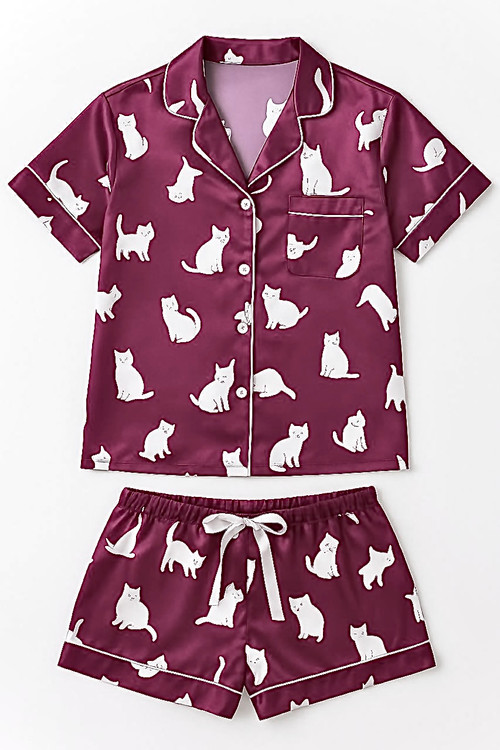 ست پیراهن جلو دکمه دار و شلوارک زنانه ساتن امریکایی اعلا